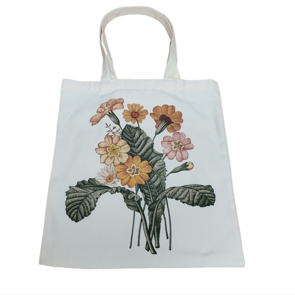 2 for $10 Canvas Beige Bag Wild Flowers Image Groceries Miscellaneous Items - Picture 1 of 4